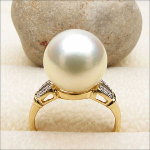 South Sea Pearl Diamond Accents Engagement Ring