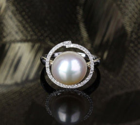 South Sea Pearl Diamond Unique Halo Engagement Ring - Lord of Gem Rings