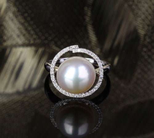 South Sea Pearl Diamond Unique Halo Engagement Ring - Lord of Gem Rings