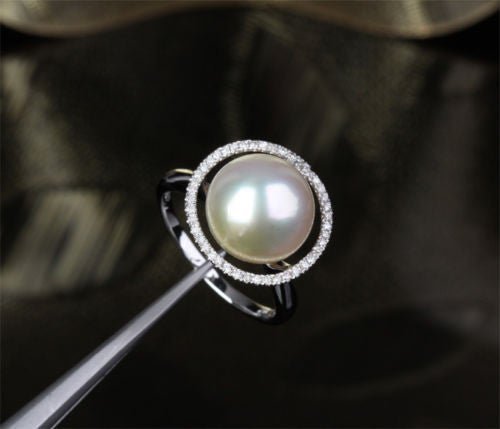 South Sea Pearl Diamond Unique Halo Engagement Ring - Lord of Gem Rings