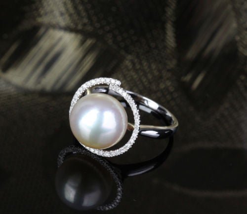 South Sea Pearl Diamond Unique Halo Engagement Ring - Lord of Gem Rings