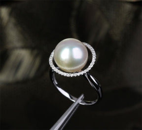 South Sea Pearl Diamond Unique Halo Engagement Ring - Lord of Gem Rings