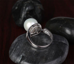 South Sea Pearl Real Multi - Row Diamond Ring 14K White Gold - Lord of Gem Rings