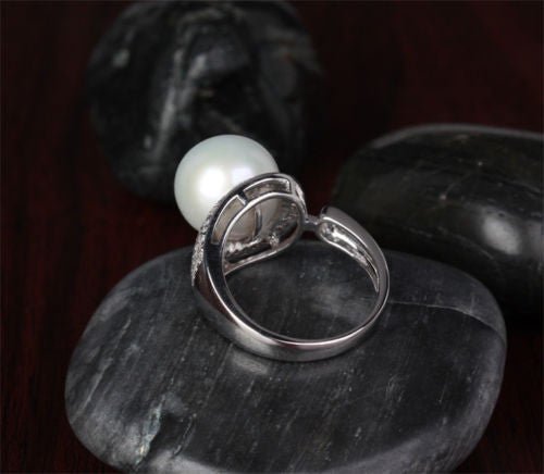 South Sea Pearl Real Multi - Row Diamond Ring 14K White Gold - Lord of Gem Rings