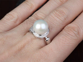 South Sea Pearl Real Multi - Row Diamond Ring 14K White Gold - Lord of Gem Rings