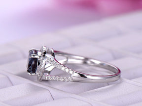 Split Shank Oval Alexandrite Diamond Halo Engagement Ring - Lord of Gem Rings