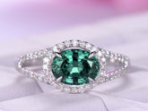 Split Shank Oval Alexandrite Diamond Halo Engagement Ring - Lord of Gem Rings