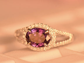 Split Shank Oval Alexandrite Diamond Halo Engagement Ring - Lord of Gem Rings