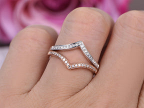 Stackable Chevron Diamond Wedding Band Set in 14K Rose/White Gold - Lord of Gem Rings