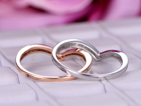 Stackable Chevron Diamond Wedding Band Set in 14K Rose/White Gold - Lord of Gem Rings