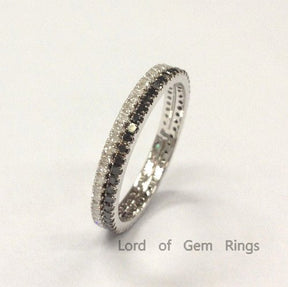 Stackable Pave-Set Black and White Diamond Wedding Ring Set Eternity Band - Lord of Gem Rings