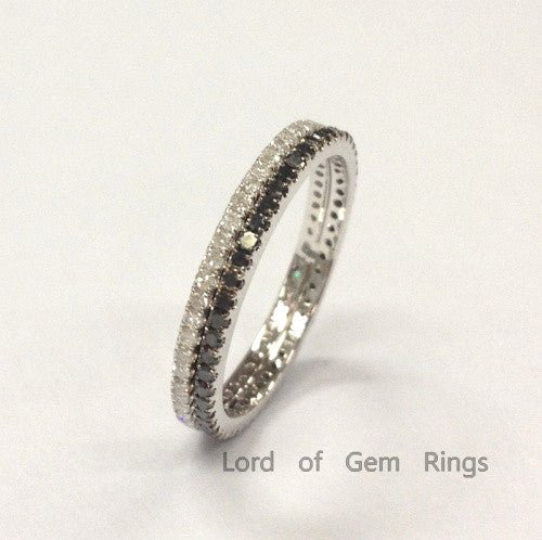 Stackable Pave-Set Black and White Diamond Wedding Ring Set Eternity Band - Lord of Gem Rings