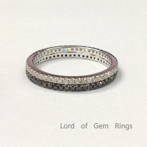 Stackable Pave-Set Black and White Diamond Wedding Ring Set Eternity Band - Lord of Gem Rings