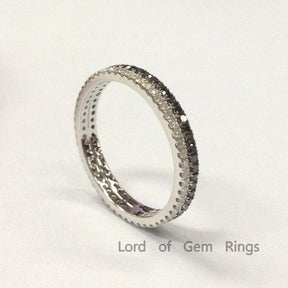 Stackable Pave-Set Black and White Diamond Wedding Ring Set Eternity Band - Lord of Gem Rings