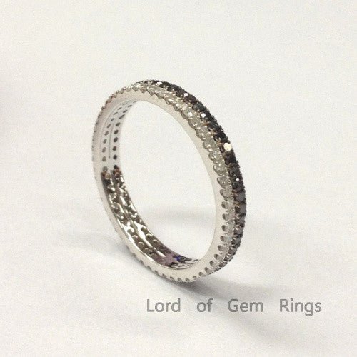 Stackable Pave-Set Black and White Diamond Wedding Ring Set Eternity Band - Lord of Gem Rings