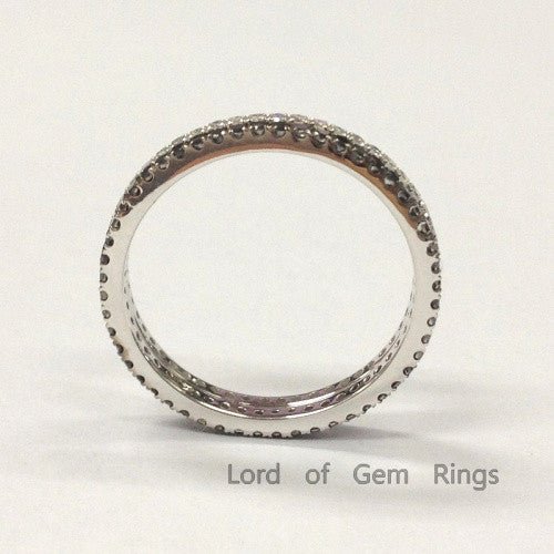 Stackable Pave-Set Black and White Diamond Wedding Ring Set Eternity Band - Lord of Gem Rings