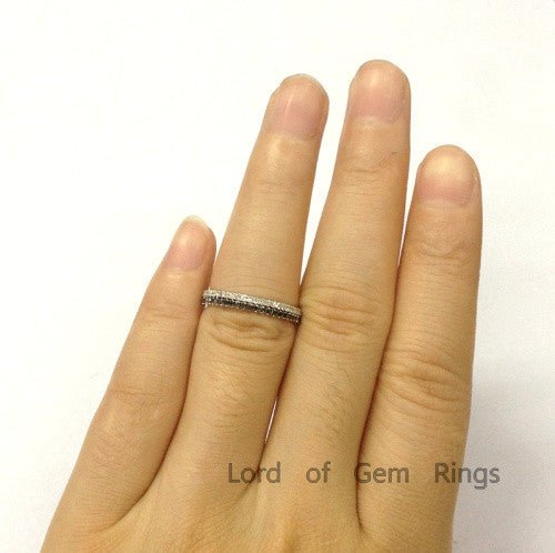 Stackable Pave-Set Black and White Diamond Wedding Ring Set Eternity Band - Lord of Gem Rings