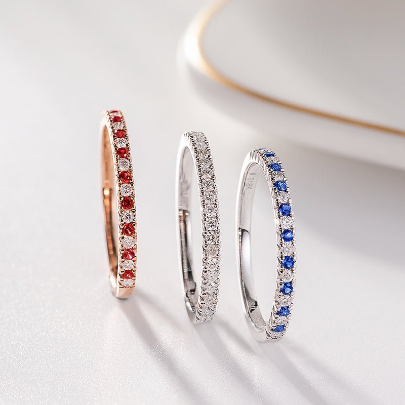 Stackable Rings Alternate Ruby Sapphire Diamond Birthstone Band 18k Gold - Lord of Gem Rings