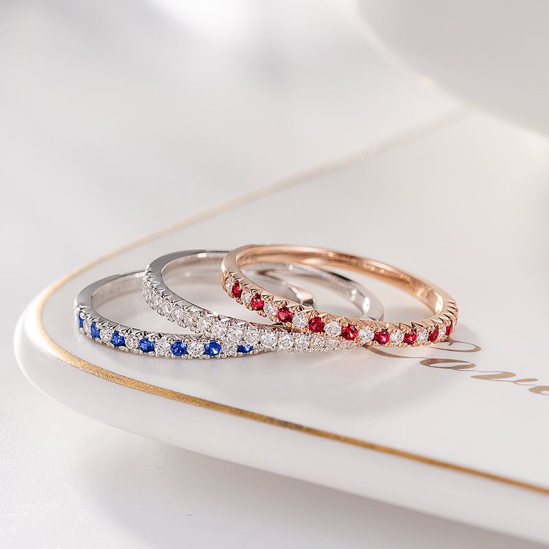 Stackable Rings Alternate Ruby Sapphire Diamond Birthstone Band 18k Gold - Lord of Gem Rings