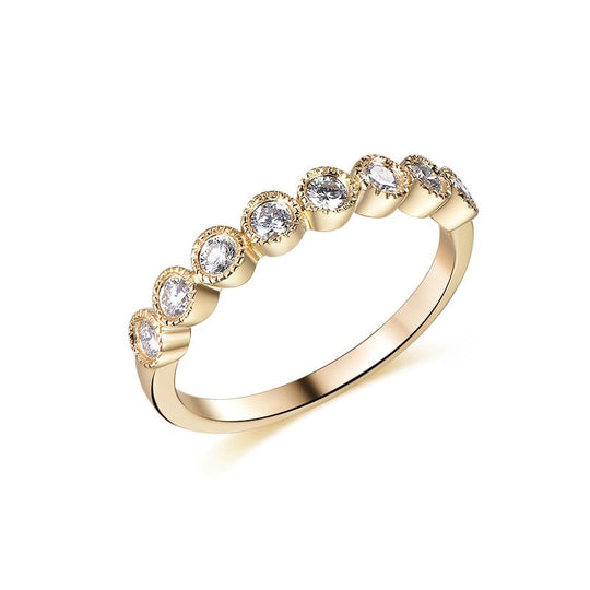 Stakable Diamond Half Eternity Ring Milgrain 14K Gold