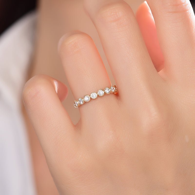 Stakable Diamond Half Eternity Ring Milgrain 14K Gold - Lord of Gem Rings