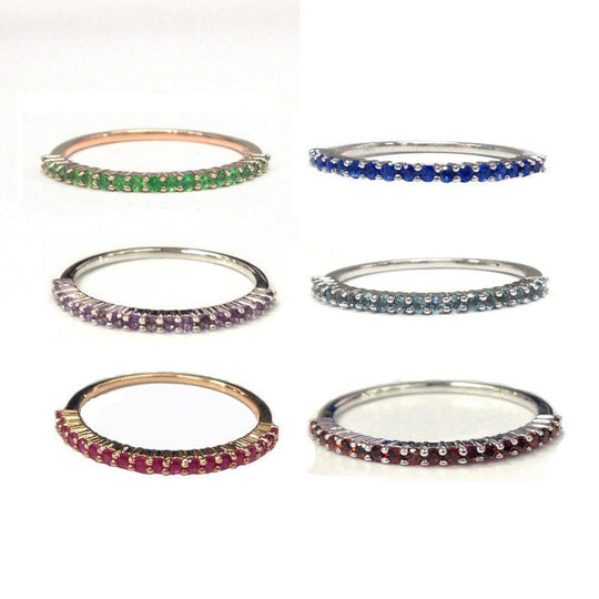 Thin Design Shared Prongs Purple Amethyst February Birthstone Band