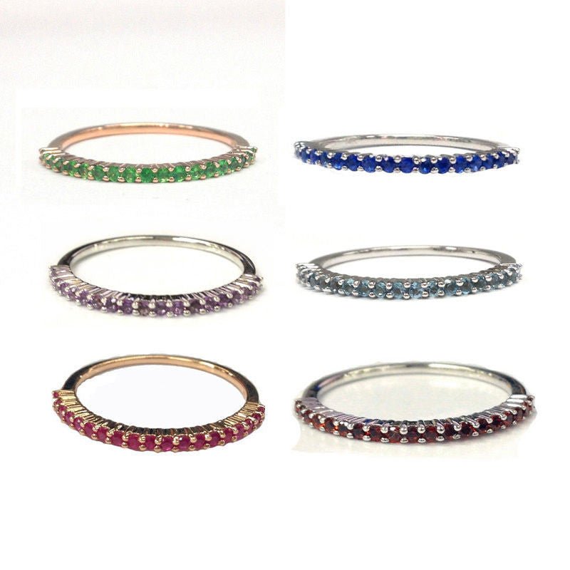 Thin Design Shared Prongs Purple Amethyst February Birthstone Band - Lord of Gem Rings