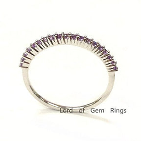 Thin Design Shared Prongs Purple Amethyst February Birthstone Band - Lord of Gem Rings