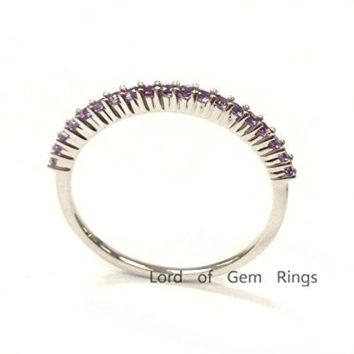 Thin Design Shared Prongs Purple Amethyst February Birthstone Band - Lord of Gem Rings