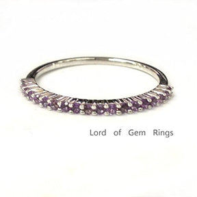 Thin Design Shared Prongs Purple Amethyst February Birthstone Band - Lord of Gem Rings