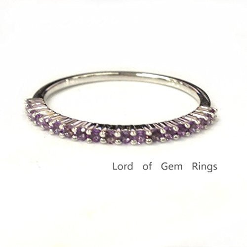 Thin Design Shared Prongs Purple Amethyst February Birthstone Band - Lord of Gem Rings