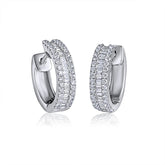 Three Row Baguette and Round Diamond Hoop Earrings 14k White Gold - Lord of Gem Rings