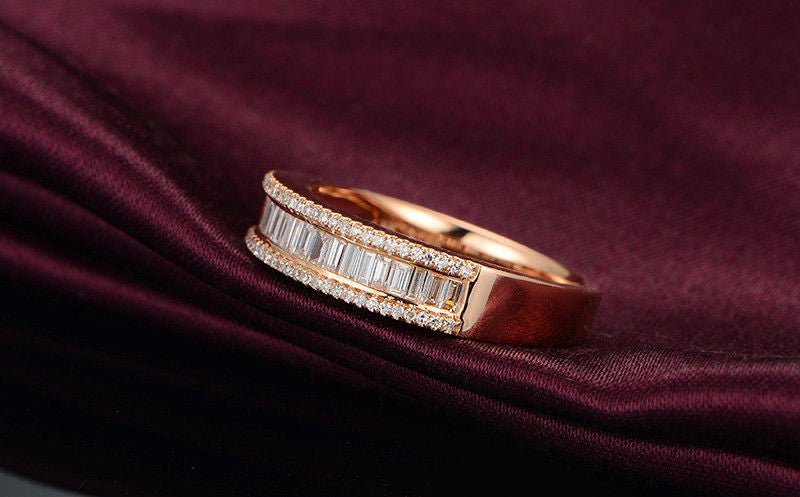 Three Row Baguette Diamond Half Eternity Anniversary Ring 18K Gold, 0.5ct - Lord of Gem Rings