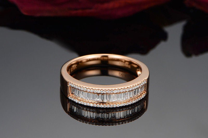 Three Row Baguette Diamond Half Eternity Anniversary Ring 18K Gold, 0.5ct - Lord of Gem Rings