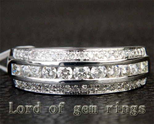 Three-Row Channel Set Brilliant Diamond Wedding Band 14K White Gold