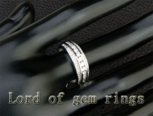 Three-Row Channel Set Brilliant Diamond Wedding Band 14K White Gold - Lord of Gem Rings