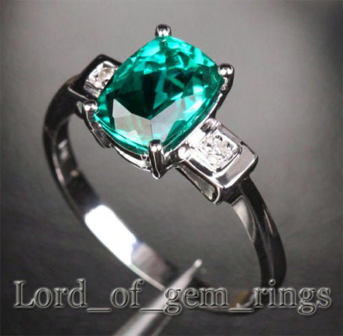 Three-Stone Cushion Emerald Diamond Engagement Ring