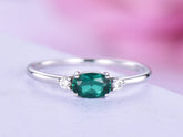 Three-Stone Dainty Oval Emerald Diamond Engagement Ring - Lord of Gem Rings
