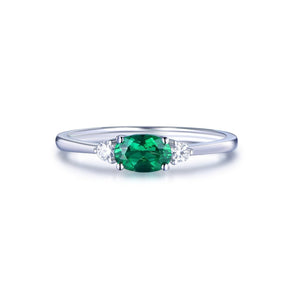 Three - Stone Dainty Oval Emerald Diamond Engagement Ring - Lord of Gem Rings