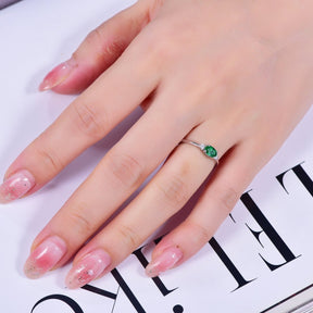 Three - Stone Dainty Oval Emerald Diamond Engagement Ring - Lord of Gem Rings