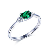 Three - Stone Dainty Oval Emerald Diamond Engagement Ring - Lord of Gem Rings