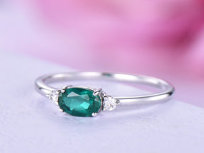 Three-Stone Dainty Oval Emerald Diamond Engagement Ring - Lord of Gem Rings