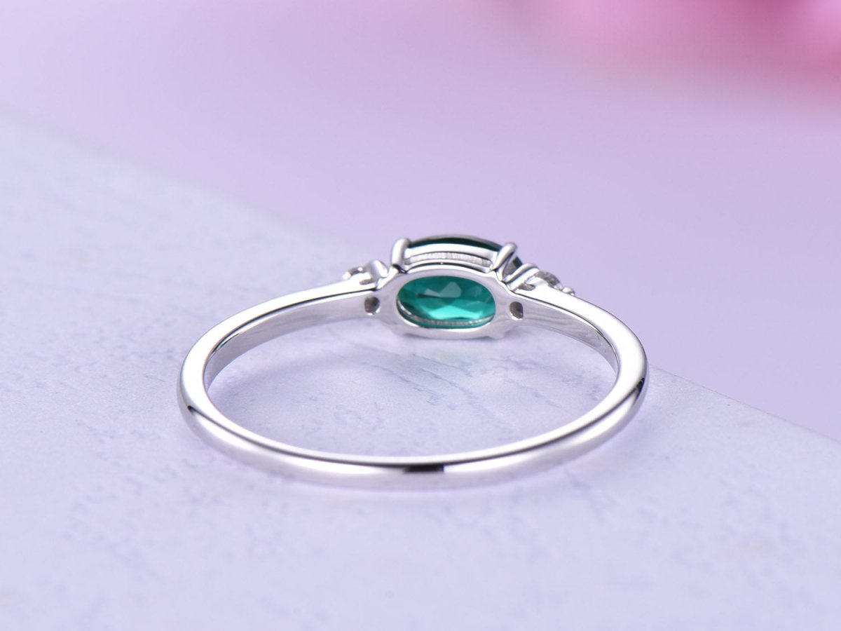 Three-Stone Dainty Oval Emerald Diamond Engagement Ring - Lord of Gem Rings
