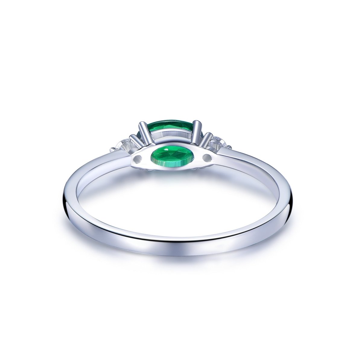 Three - Stone Dainty Oval Emerald Diamond Engagement Ring - Lord of Gem Rings