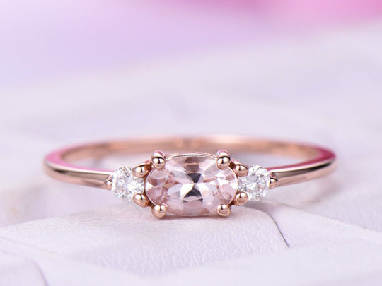Three-Stone Dainty Oval Morganite Engagement Ring