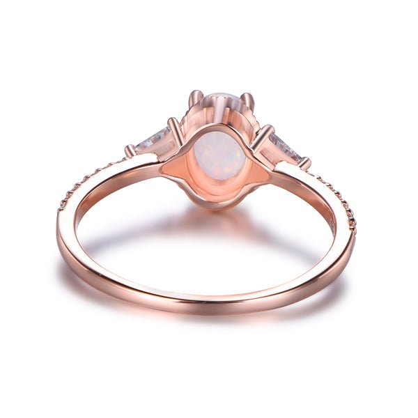 Three-Stone Milgrain Oval Africa Opal Trillion Moissanite Accent Ring - Lord of Gem Rings