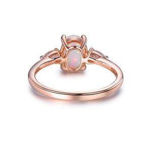 Three-Stone Oval Africa Opal Pear Moissanite Engagement Ring - Lord of Gem Rings