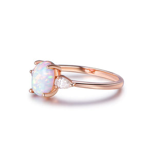 Three-Stone Oval Africa Opal Pear Moissanite Engagement Ring - Lord of Gem Rings