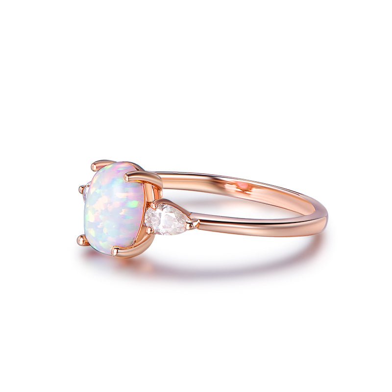 Three-Stone Oval Africa Opal Pear Moissanite Engagement Ring - Lord of Gem Rings