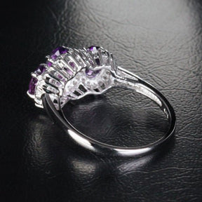 Three - Stone Oval Purple Amethyst Diamond Accents Ring 14k White Gold, Feb Birthstone, Mother's Ring - Lord of Gem Rings